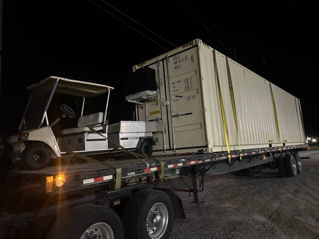 (1) Flat Bed Trailer with Container and Golf Cart