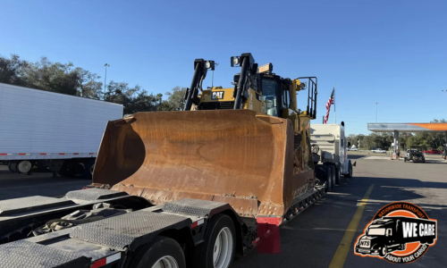 Hauling a 2020 Cat D8T Bulldozer on a Lowboy trailer.