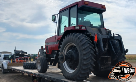Case IH tractor loaded for transport